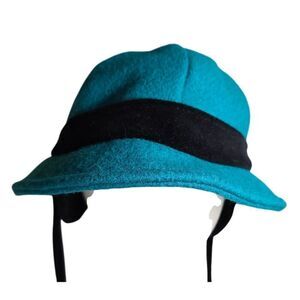 Vintage Rothschild Turquoise Wool Cloche Hat With Quirky Black Band